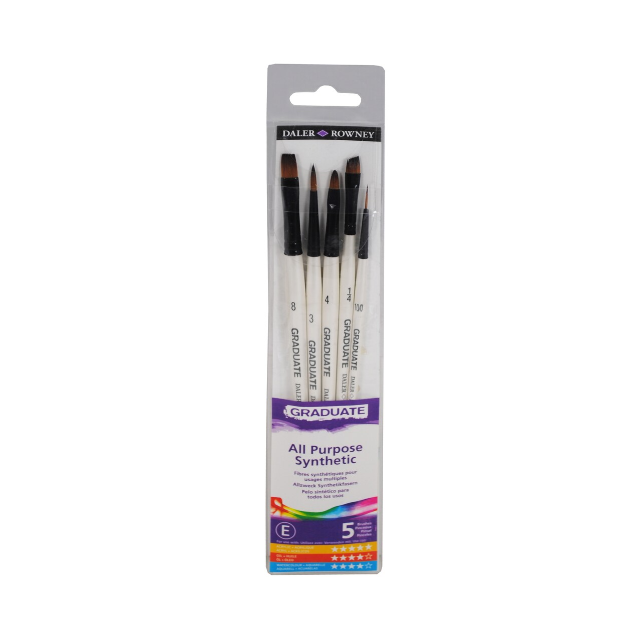 Daler-Rowney Graduate All Purpose Synthetic Brush Set, Short Handle, 5 Count